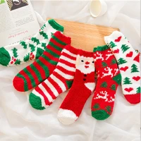christmas womens socks coral fleece floor cute socks half fleece christmas socks warm socks woman socks manufacturer wholesale