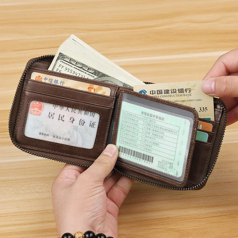 Wmnuo Винтаж Для мужчин бумажник RFID кражи защиты монет кошелек на молнии женские