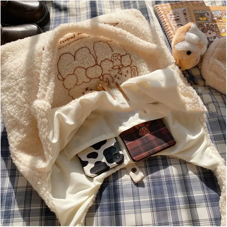 

Plush Cartoon Women's Tote Bags Large Capacity Female Shoulder Bags Fashion Ladies Crossbody Bags Soft Handbag for Girls Bags