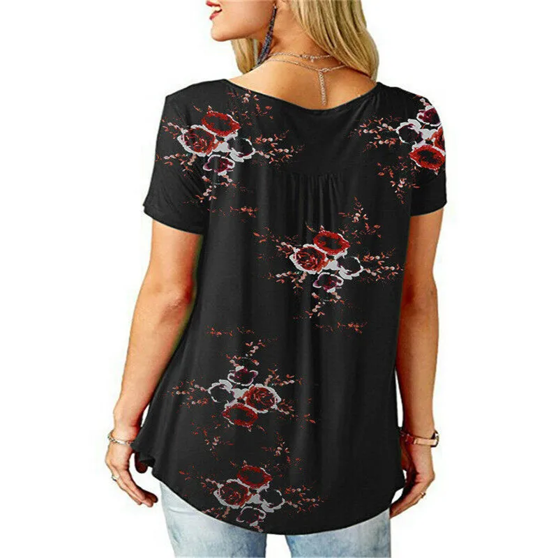 

Floral Print T-shirts Summer Women Short Sleeve V-neck Top Female Loose Baggy TShirt Tees Big Size S-XXL Lady Casual t-shirts