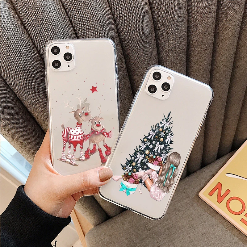 

New year art Christmas Tree Phone Cover For iPhone 11 12 13 Pro Max X XS XR Max 6S 7 8Plus 13 Mini Soft Silicone Clear TPU Case