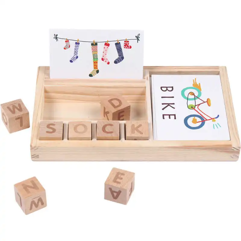 

Montessori Wooden Word Learning Early Educational Game Toys For Preschool Children Cognitive Matching Box