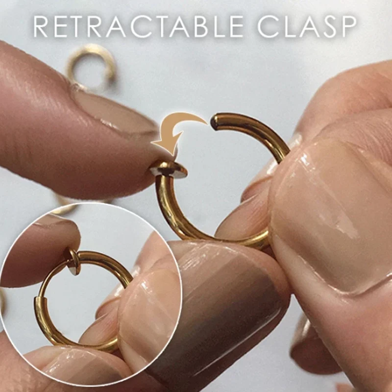 

Retractable Earrings No Need Piercing Men Women Classic Hip-hop Style Hoop Fake Clip on Earrings Nose Lip Ear Bone Clip