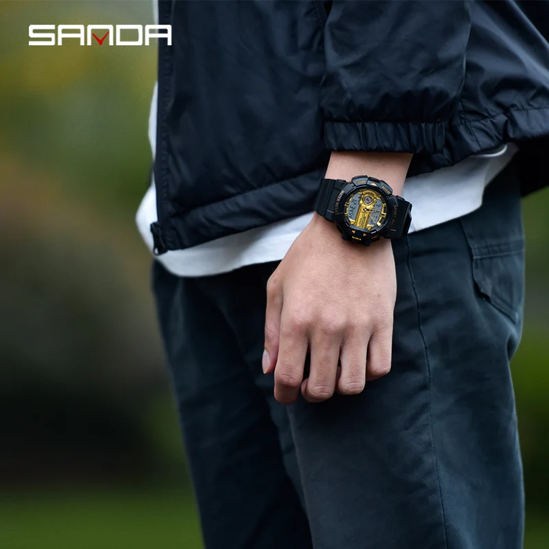 SANDA Digitial военные водонепроницаемые спортивные часы для мужской будильник