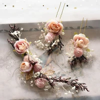 bridal dried flower headdress lace pearl hairpins fashion women headwear elegant hair jewelry wedding supplies hair accessories