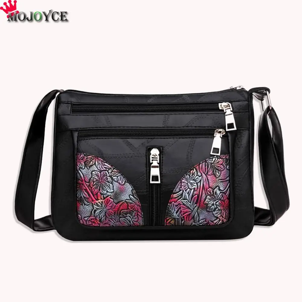 

Women Flower Print Messenger Multi-pocket Handbags Fashion PU Shoulder Bag Purse Popular Simple Female Daily Bag