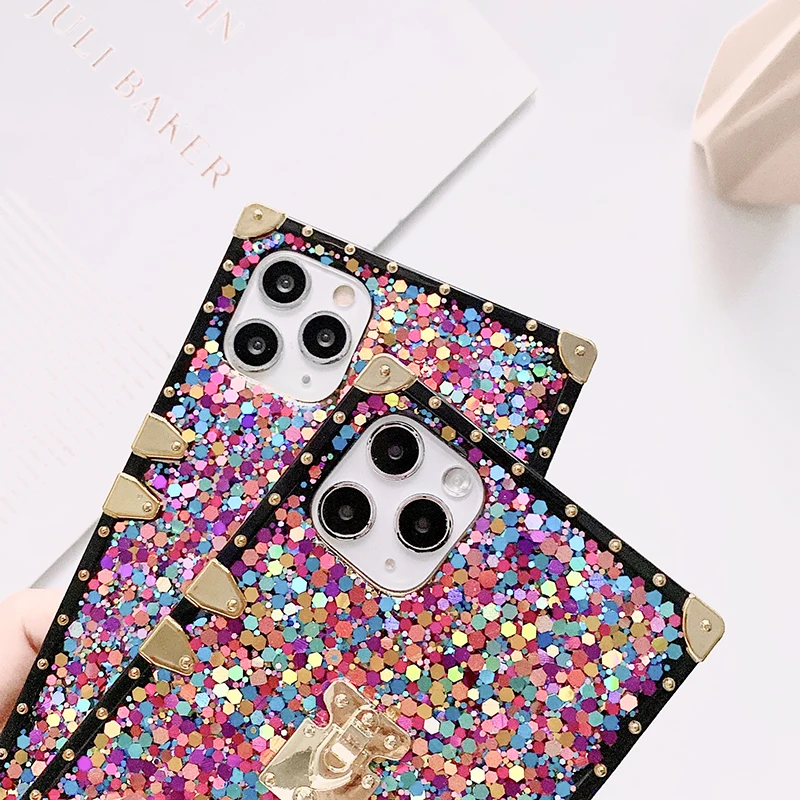 

Luxury Square Shining Sequin Glitter Phone Case For Huawei P30lite P20 P40Pro Honor 8X 9X Y6 Y7 Y9 2019 Crystal Bling Back Cover