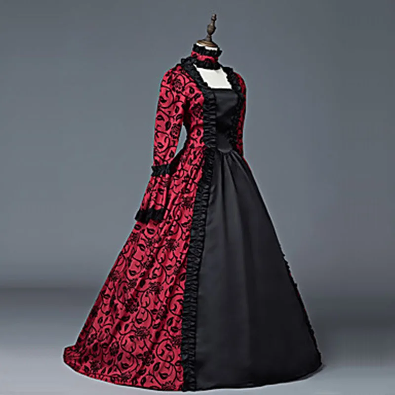 Маскарадные вечерние платья 18-го века красные и черные парчовые бальные Платья с