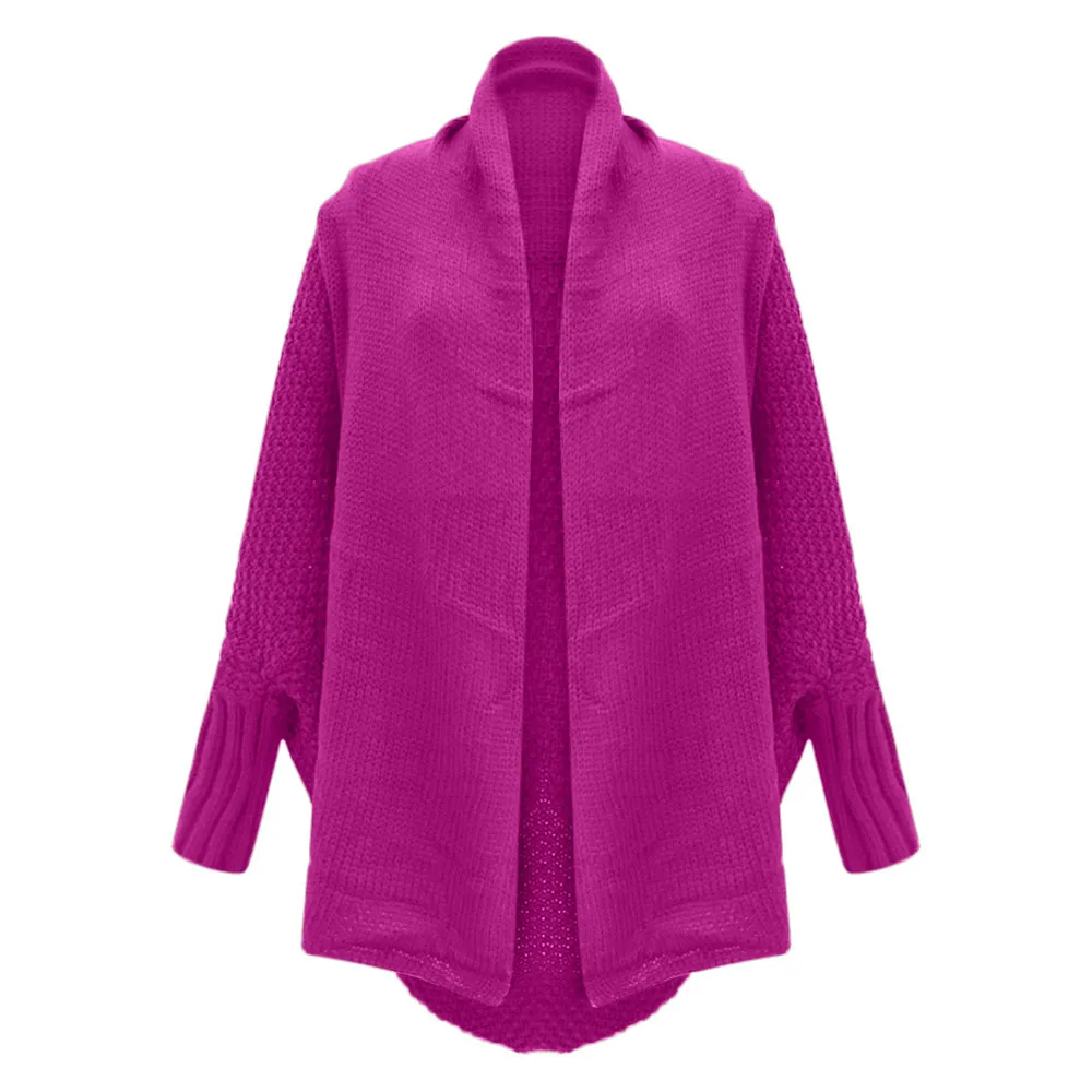 Hot Pink Женский свитер с открытыми плечами Повседневный вязаный Свободный кардиган с длинным рукавом - Цвет: Hot Pink