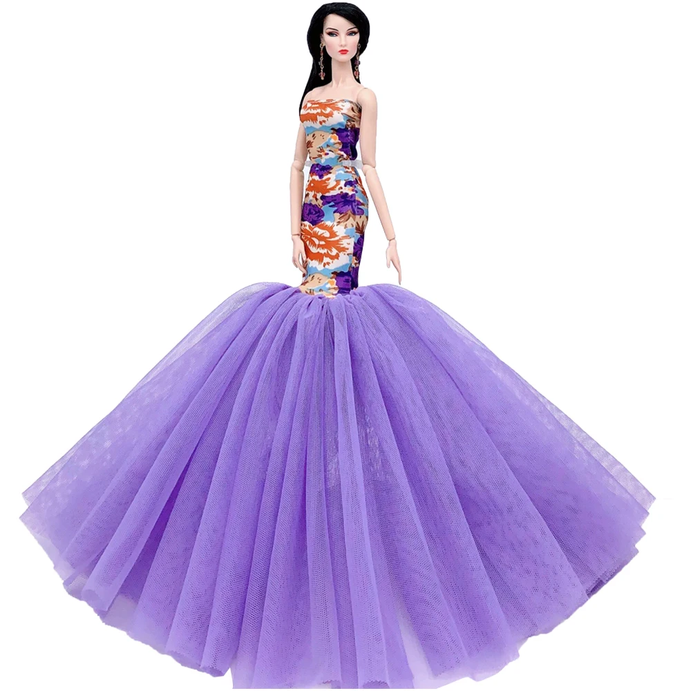 NK 1x Кукольное свадебное платье фиолетовая кружевная юбка русалка модное для