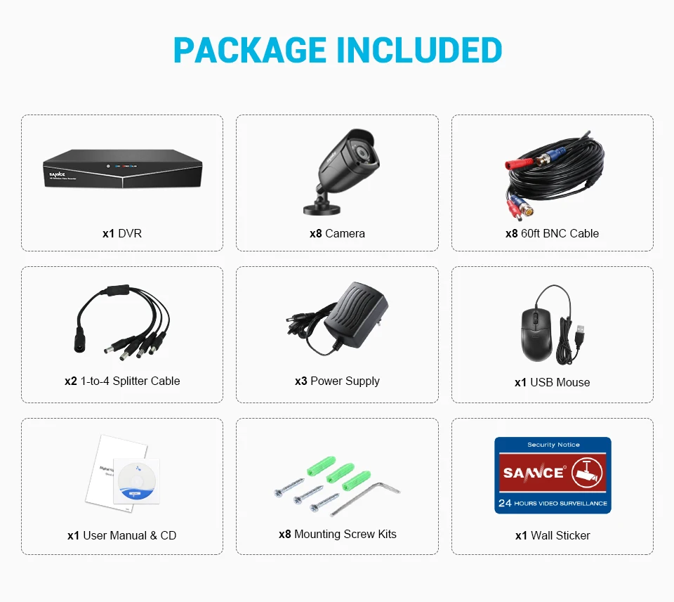 SANNCE 8CH 1080P домашняя видео система безопасности 5IN11080N HDMI DVR с 8 шт 1080P наружная Водонепроницаемая умная ИК камера CCTV набор