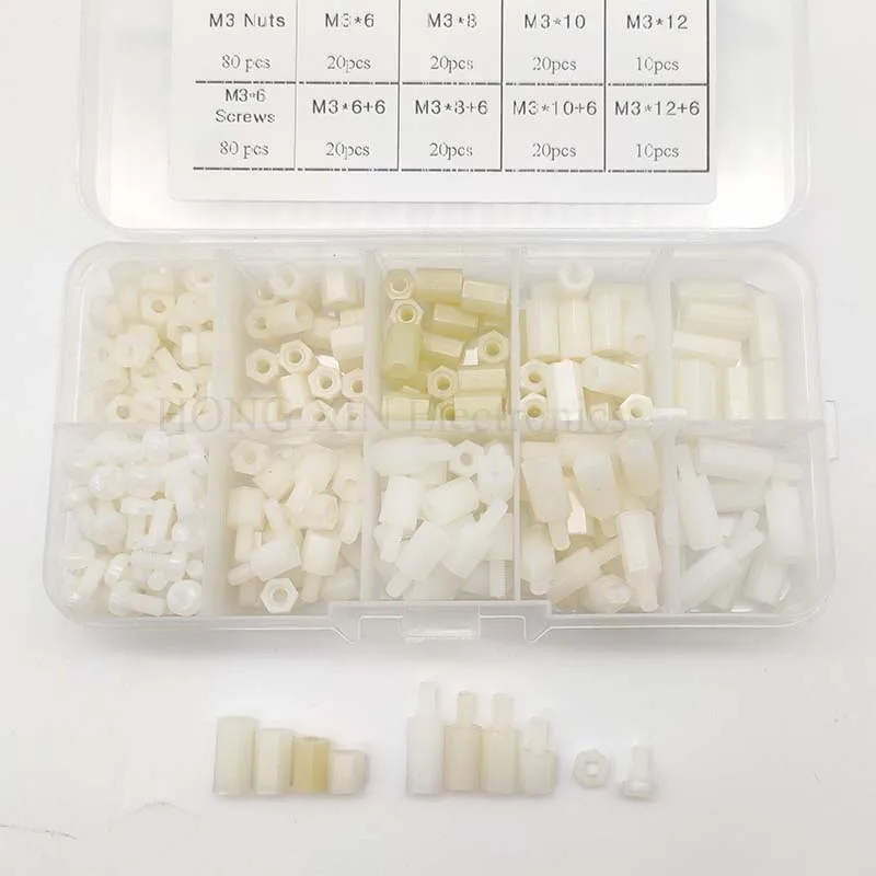 300 шт. набор нейлоновых белых шестигранных гаек M3|nut spacer|spacers screw nutspacer nut |