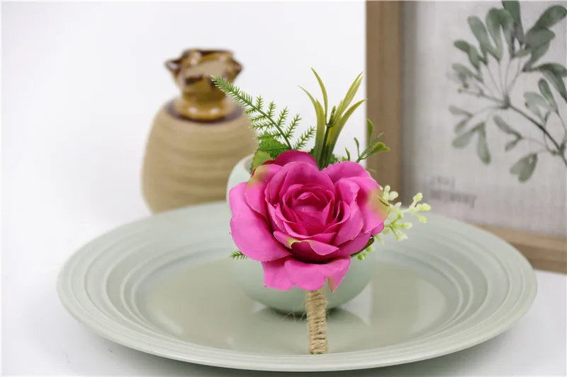 Q Boutonniere YO CHO Свадебный планировщик розы Искусственный шелк цветок на запястье корсаж браслет жених бутоньерка белый свадебный для мужчин свадебные цветы - Цвет: Q Boutonniere