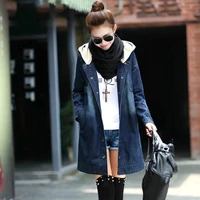2021 autumn womens frayed blue hooded plus size jeans jackets coats warm winter korean denim jacket women slim long base coat