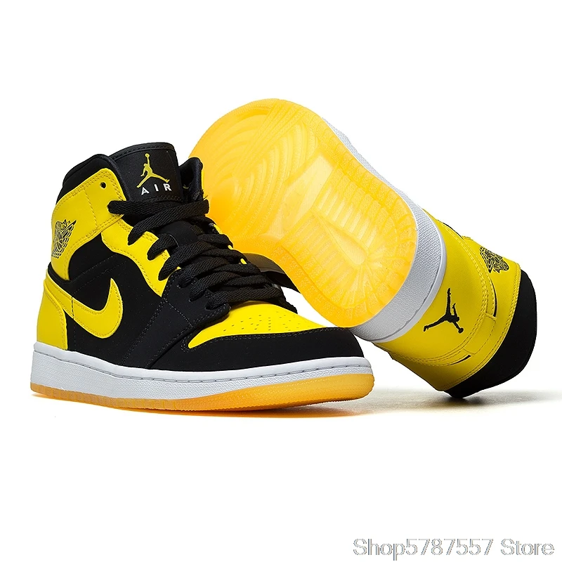 

Original Air Jordan 1 Mid AJ1 Black Yellow Joe Men's Basketball Shoes High-top Comfortable Sports Outdoor Non-slip Sneakers