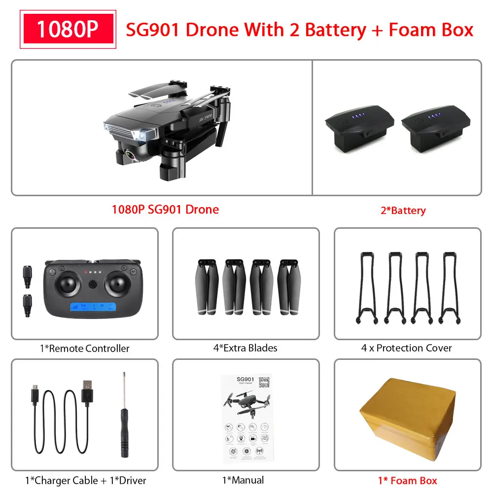 SG901 1080P 1B Foam ZWN SG907 SG901 gps Радиоуправляемый квадрокоптер с Wifi FPV 1080P 4K HD Двойная камера оптический поток Дрон следуй за мной мини Дрон VS SG106 E502S - Цвет: SG901 1080P 1B Foam