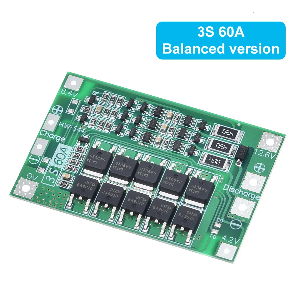Защитная плата 3S/4S 40A/60A 18650 BMS для зарядки литий-ионных батарей двигателя