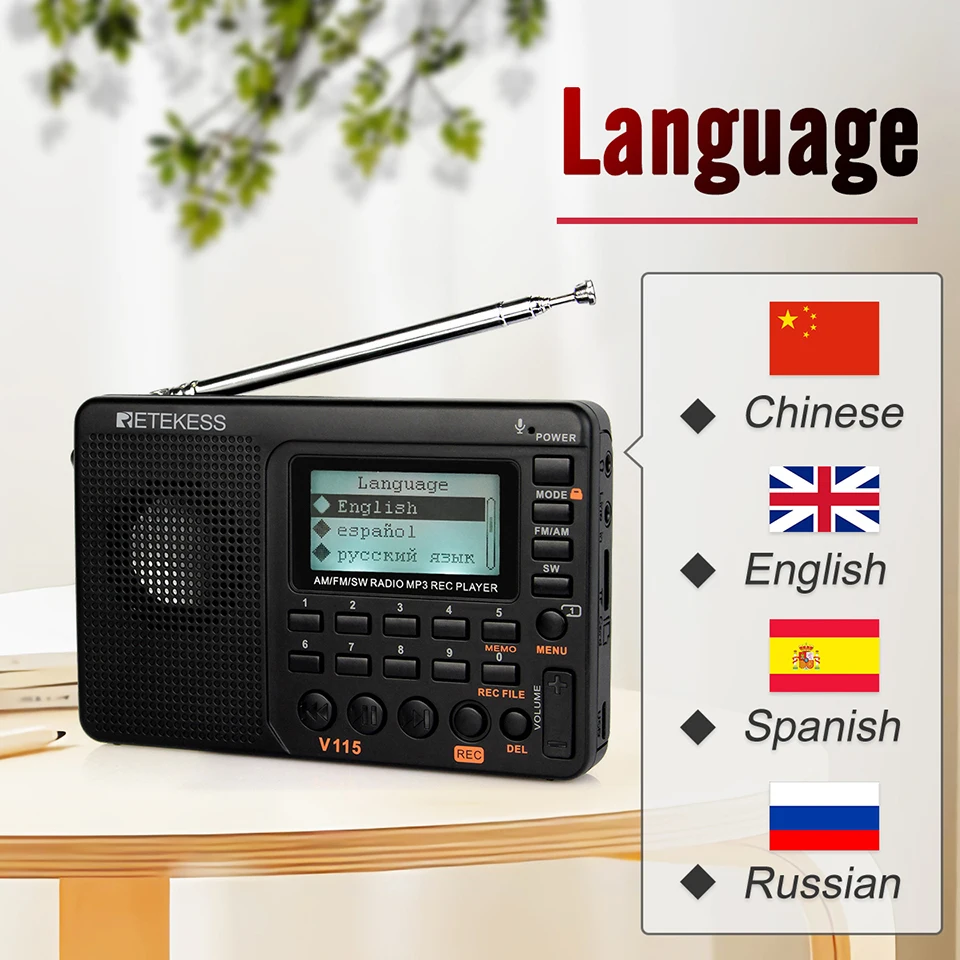 

RETEKESS V115 Radio AM FM SW Pocket Radio Shortwave FM Speaker Support TF Card USB REC Recorder Sleep Time