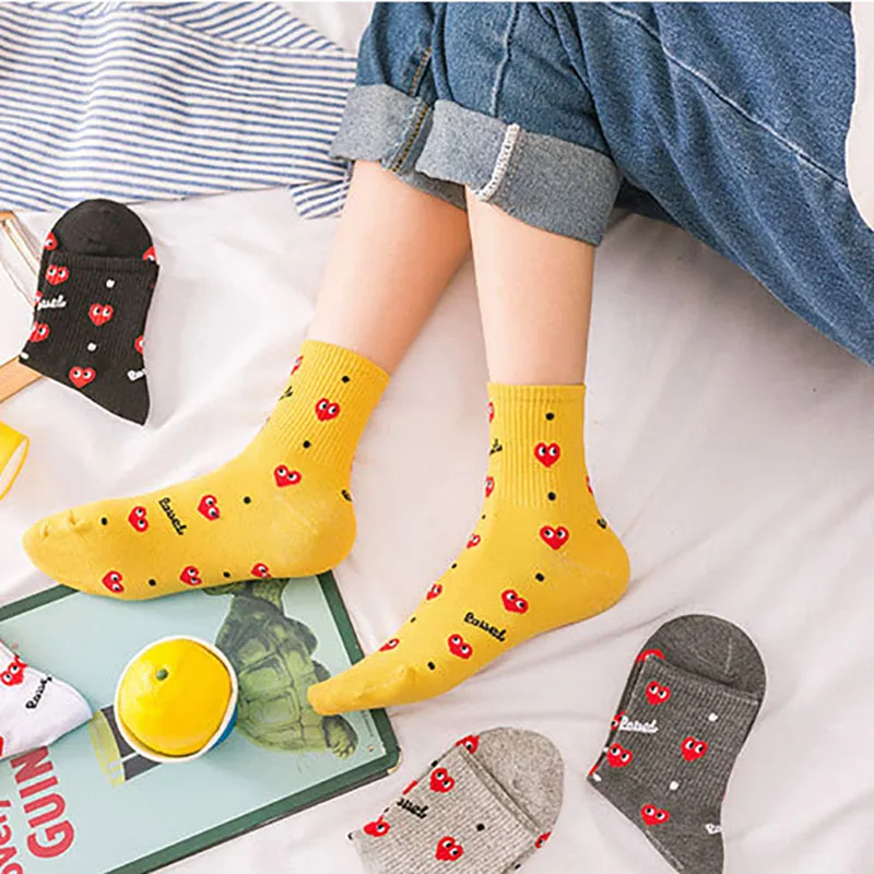 Женские Носки с рисунком сердца короткие носки женские черные белые милые для