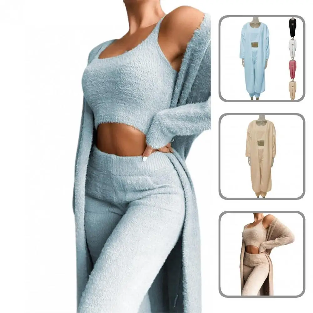 

1 Set Casual Solid Color Cardigan Wide Leg Trouser Camisole Autumn Winter Cardigan Vest Pants Solid Color for Vacation