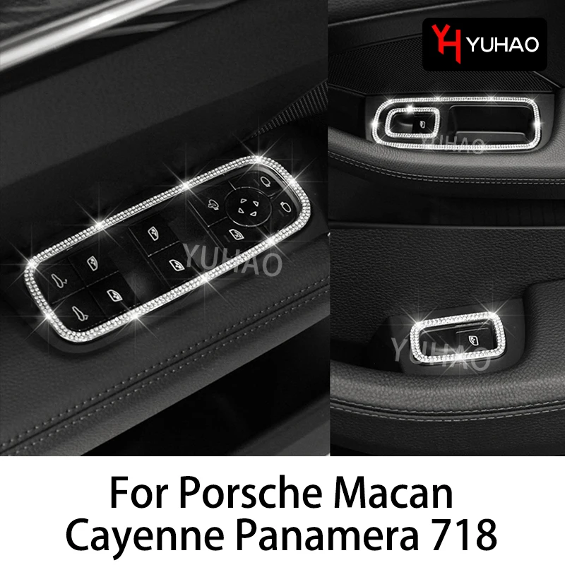 

Diamond-studded Decorative Stickers For Door And Window Lifters For Porsche Macan Cayenne Panamera 718 Car Interior Accessories