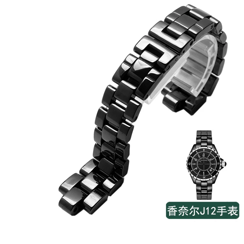 Convex Watchband Ceramic Black White Watch For J12 Bracelet Bands 16mm 19mm Strap Special Solid Links Folding Buckle