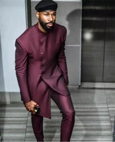 2021 stand collar formal burgundy men suit slim fit wedding suits for men groom tuxedo indian wedding party wear best man blazer