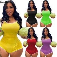 women jumpsuit sleeveless solid color sexy tight short pants elastic summer new slimming jumpsuit