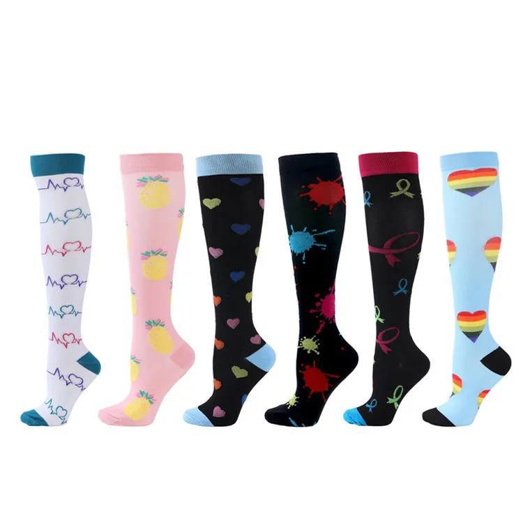 Unisex Compression Socks 6 Pairs Sports Cycling Sock Knee High Varicose Vein Compression Socks Soccer Socks