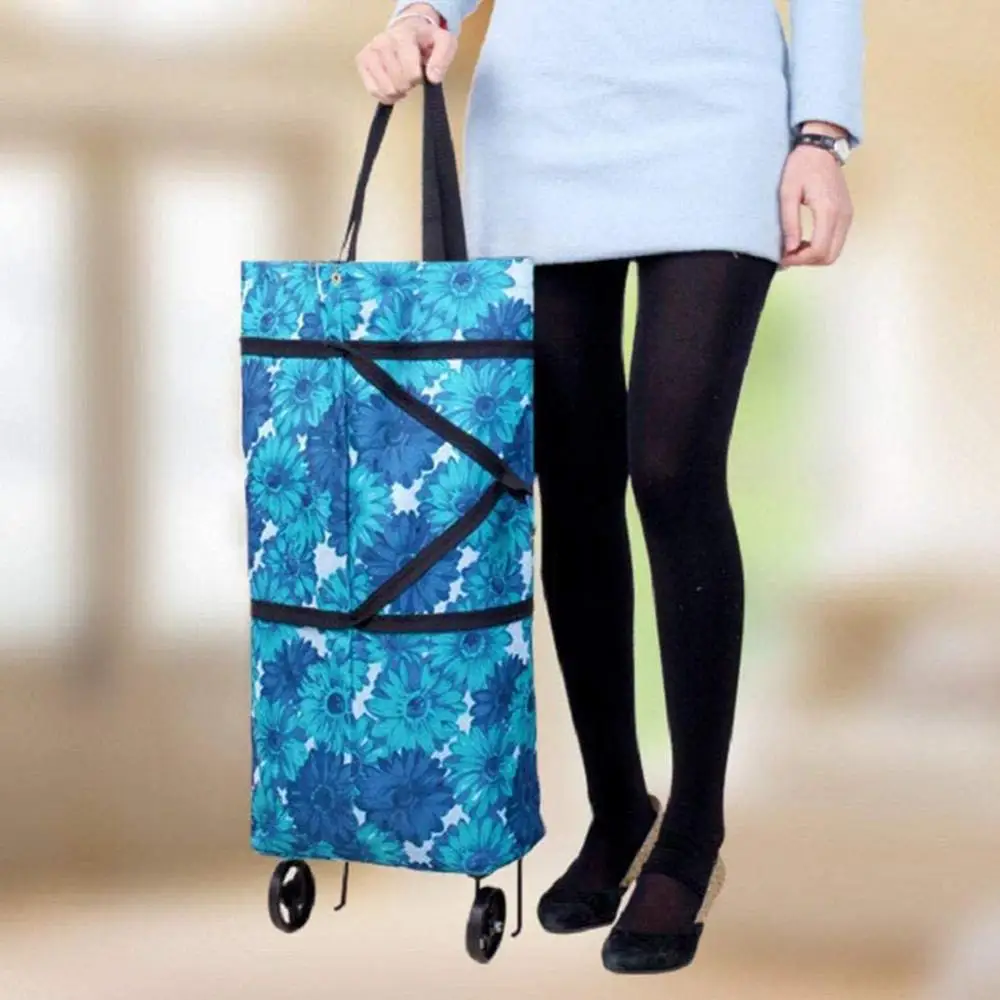 

Portable Wheeled Shopping Bag Collapsible Trolley Bag With Wheels Shopping Cart Reusable Shopping Bag