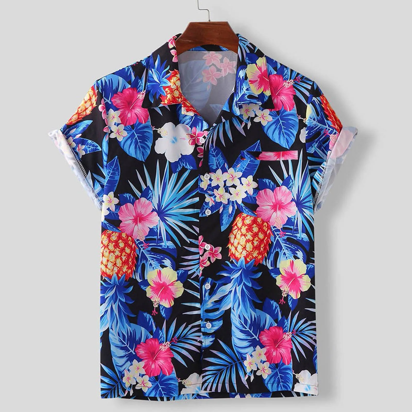 

Mens Ethnic Style Printing Short Sleeve Hawaiian Shirt Loose Buttons Casual T Shirt For Men Loose Collar Button Shirt Blouse Top