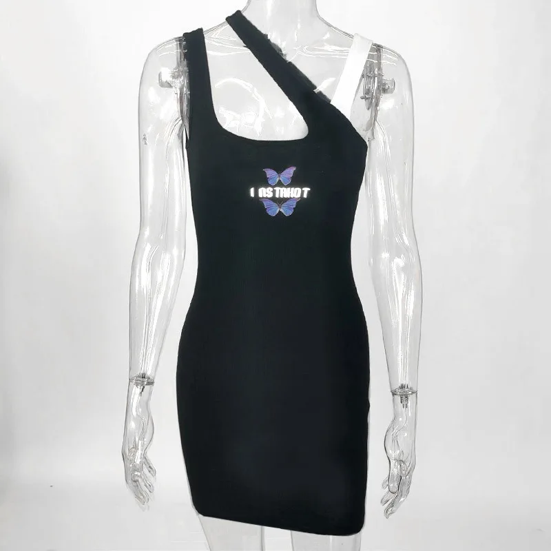 

Summer Dress Women 2021 Dark Academia Sling Butterfly Embroidered Vestidos Women's Sexy High Waist Black Bodycon Dresses E Girl