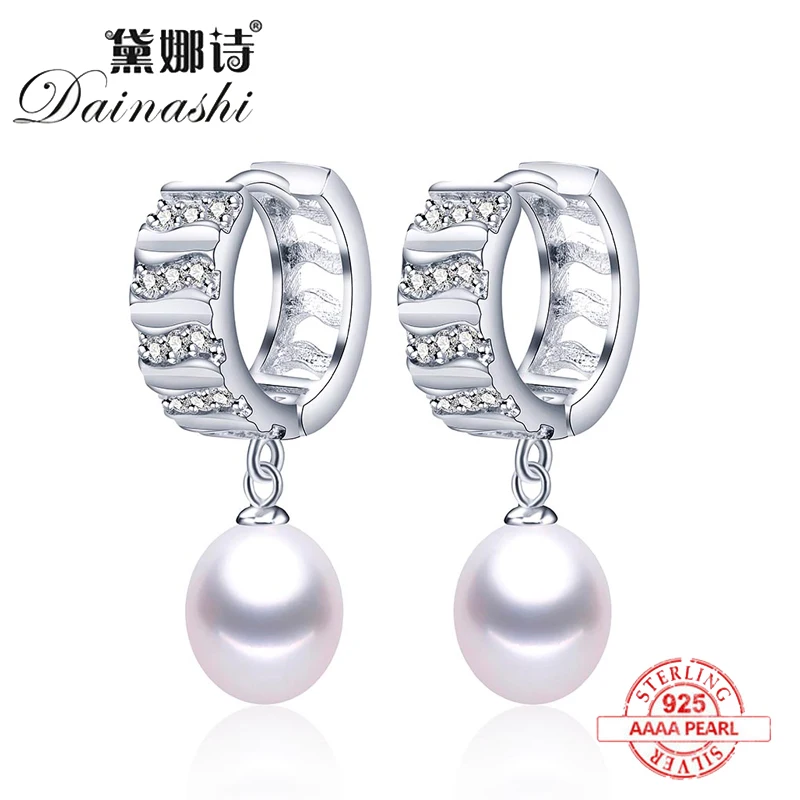 

Natural Freshwater Pearl Drop Earrings Shiny Zircon 925 Sterling Silver 2020 Fashion Dangle Earring Fine Jewelry Gift For Women