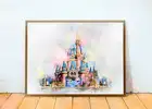 Disney Замок принцессы принт Disney land спальный Красота волшебный замок акварель Печатный художественный холст картины номер Декор