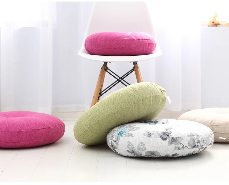 Removable& Washable Round Shape Cotton Linen Seat Cushion with Core Tatami Cushion Pillow Home Decoration Soft Car Sofa Cushion