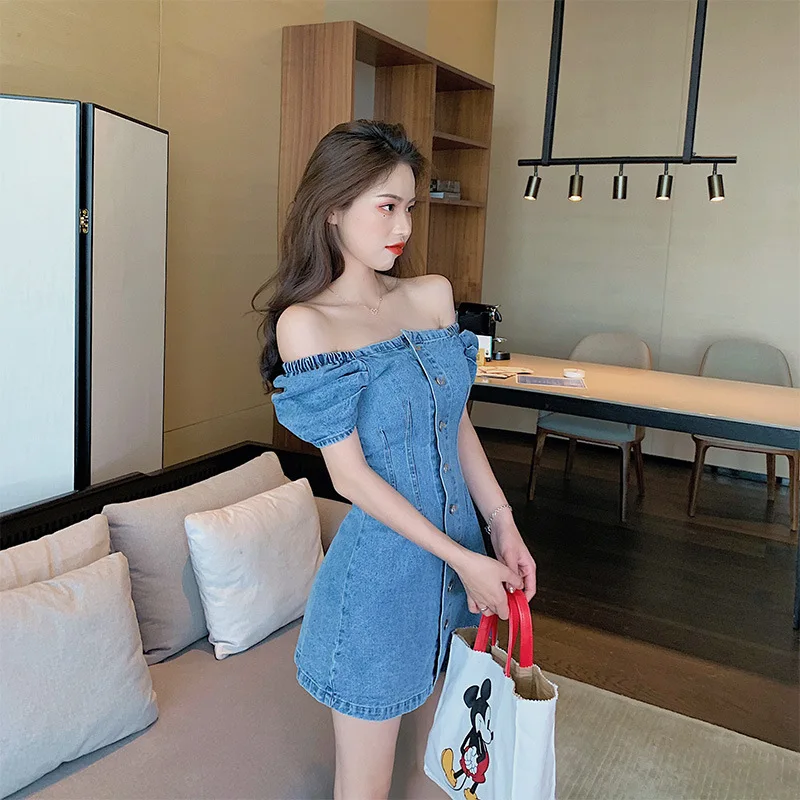 Женское джинсовое платье трапециевидной формы повседневное винтажное в