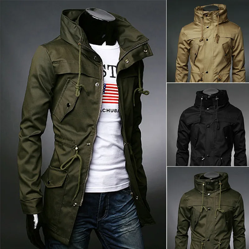 

2021 England style High collar jacket trench men army green Business casual slim Windbreaker for men coat jacket M-XXXL