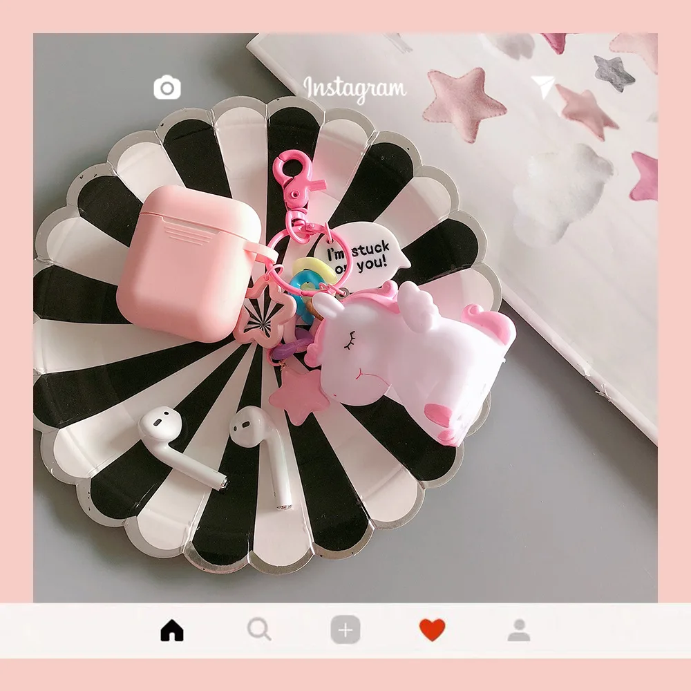 Pink set Симпатичные Мультяшные наушники чехол для AirPods с брелок для ключей с единорогом беспроводной Bluetooth кожухи головных телефонов для Apple AirPods 2 аксессуары - Цвет: Pink set