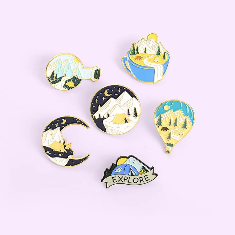 

The Exposed Clasp Collar Accessories Hot Air Balloon Mountain Peak Sky Brooch Enamel Pin Badge Denim Jackets Lapel Pin