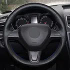 Черный чехол рулевого колеса автомобиля из натуральной кожи ручной работы для Skoda Yeti 2014 2015 2016 Rapid 2015