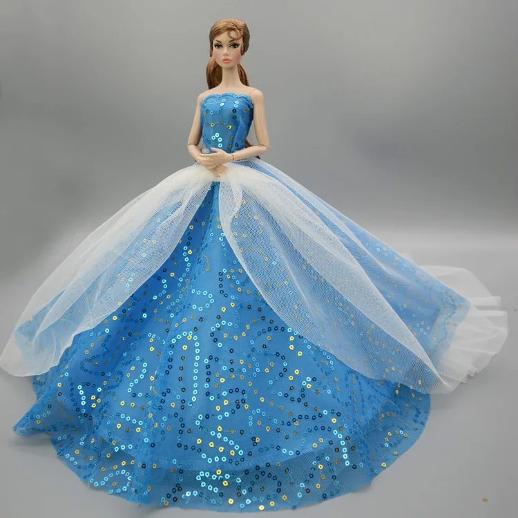 Кукольное платье с блестками Кружевное Вечернее длинным шлейфом Одежда