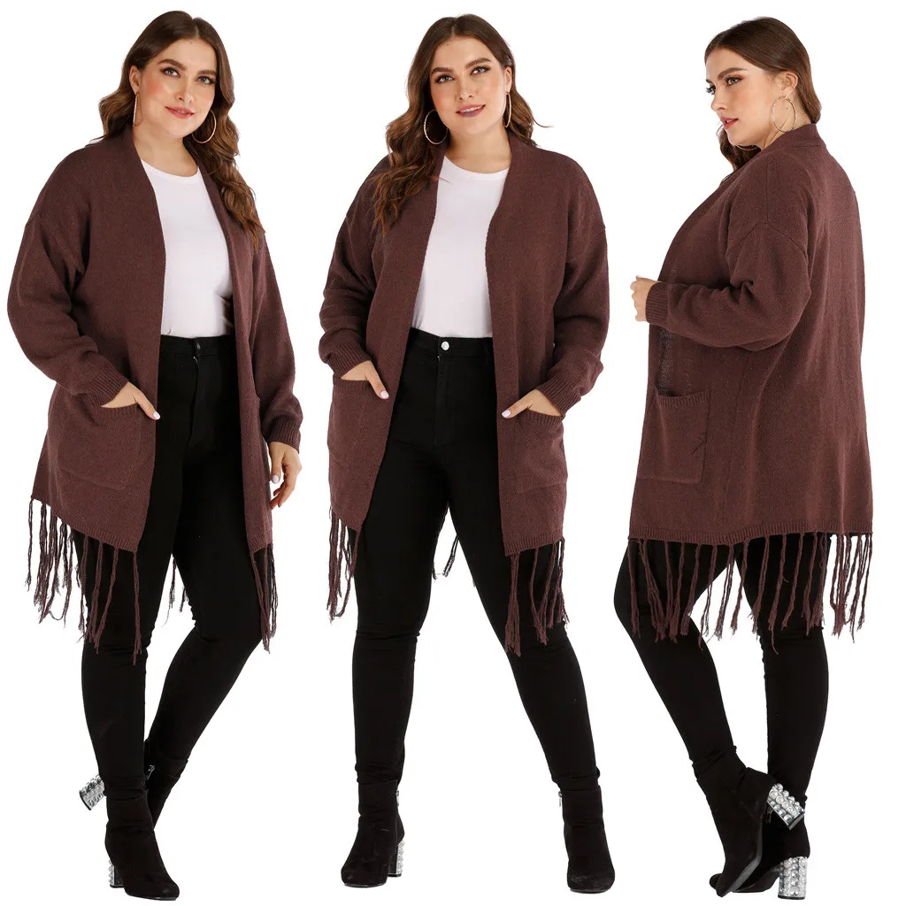 Женский кардиган свитер пальто 2020 Осень зима размера плюс вязаный открытый плащ