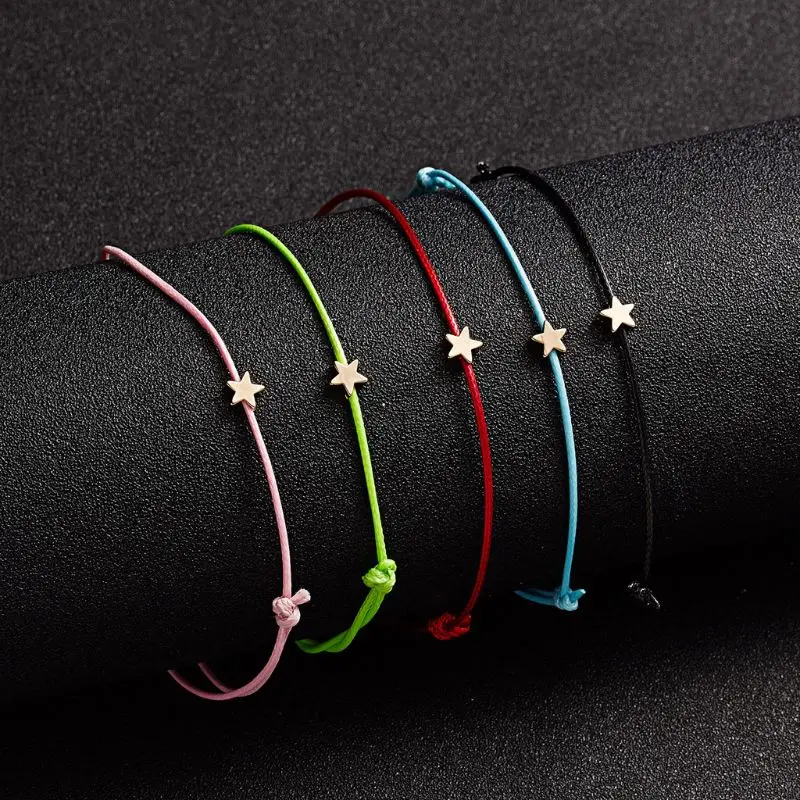 

Good Luck Wish Card Star Charm Adjustable Wax Rope Bracelet Friendship Jewelry 45BC