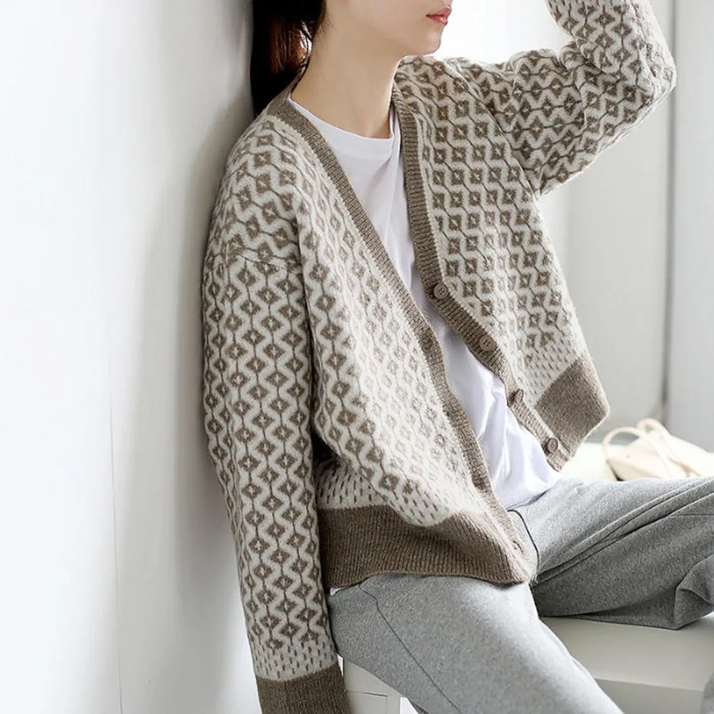 

Retro Women Cardigan Sweaters Japan Korean Chic Spring Autumn Print Knitwear Casual Short Sweater Coat Female Loose Outerwear