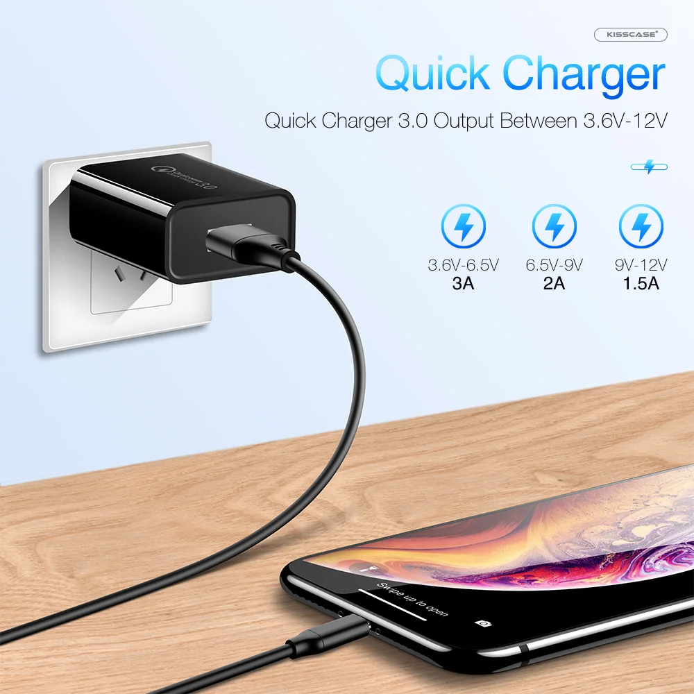 KISSCASE QC 3 0 универсальное USB быстрое зарядное устройство EU US вилка настенное usb