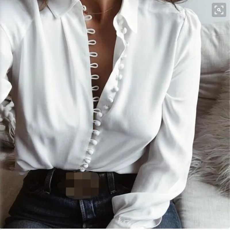 

Women Casual Shirts Stylish Deep V-Neck Women Tops Plus Size Solid Color Loose Women's Tennis Blouses High Quality