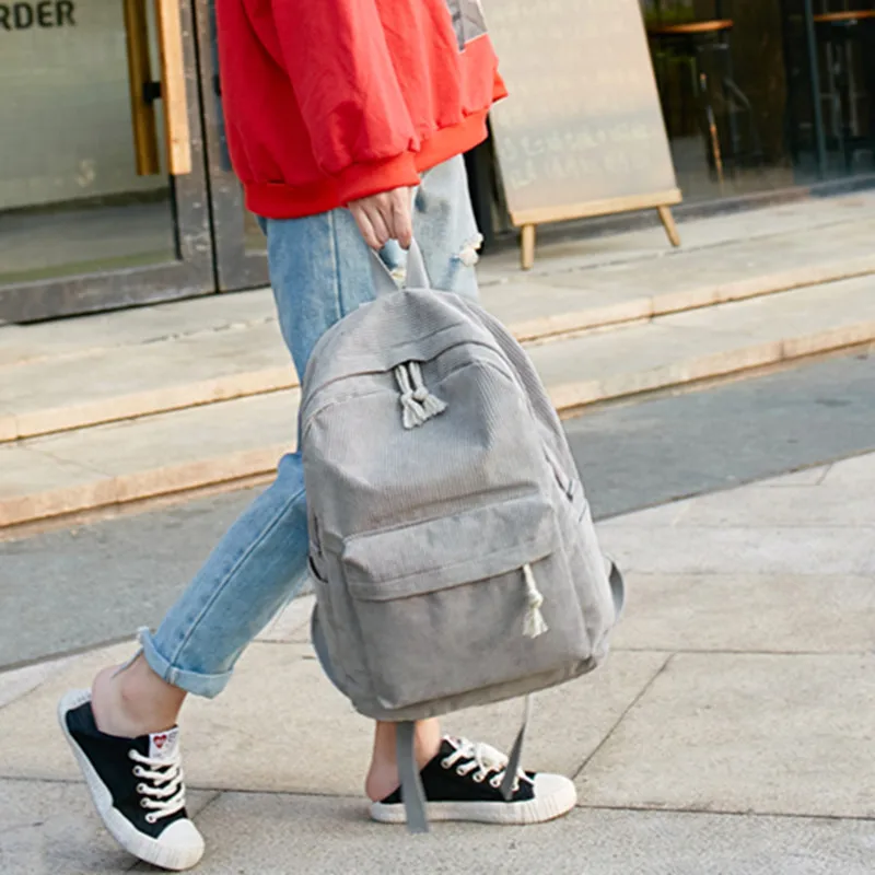 2019 Рюкзаки Женские вельветовые дизайнерские школьные рюкзаки полосатый рюкзак