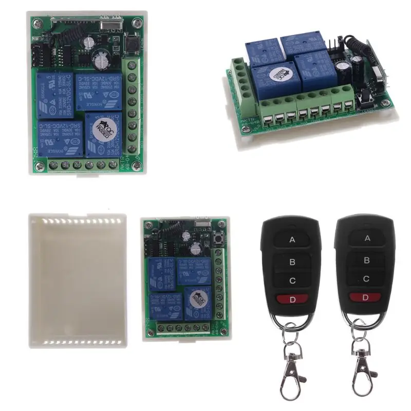 

12V 4CH Channel Relay Wireless RF Remote Control Switch 2 Transmitter+Receiver