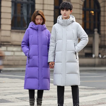 Purple Men and Women Quilted Winter Coat  2021 New Men's Thick （Winter)  X-Long Warm Hooded Lovers Down Jackets Brand Clothing