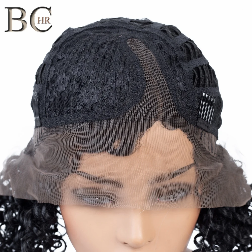 BCHR короткий кудрявый афро 13*4 парик фронта шнурка коричневый черный 2 цвета синтетические парики для женщин